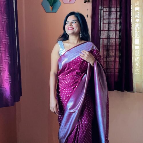 SELF DESIGN BANARASI ART SILK SAREE(Purple)
