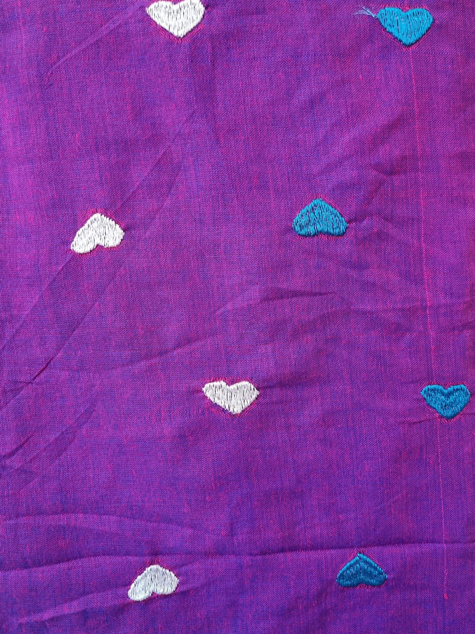 PURPLE KHADI HANDLOOM SAREE WITH MULTI COLOUR EMB. HEART WORK - Image 4