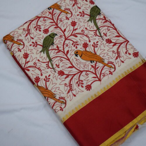 Parrot Bloom Embroidered Saree