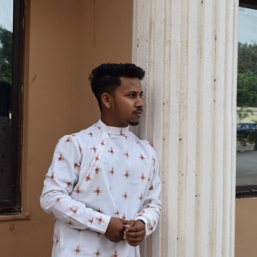 Men's White Designer Ikat Print Kurta – Full Sleeve